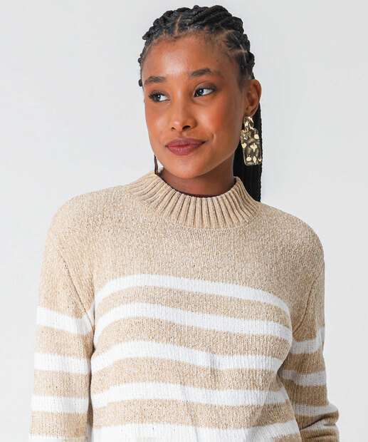 Suéter Feminino Chenille Listrado Marisa Bege