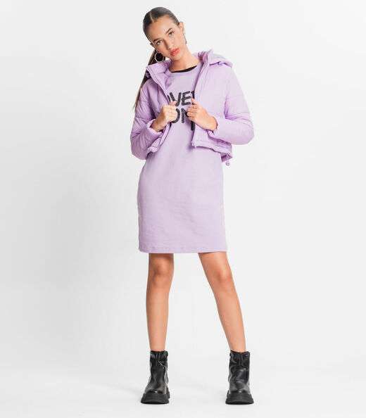 Jaqueta Puffer Juvenil Feminina Com Capuz Minty Roxo