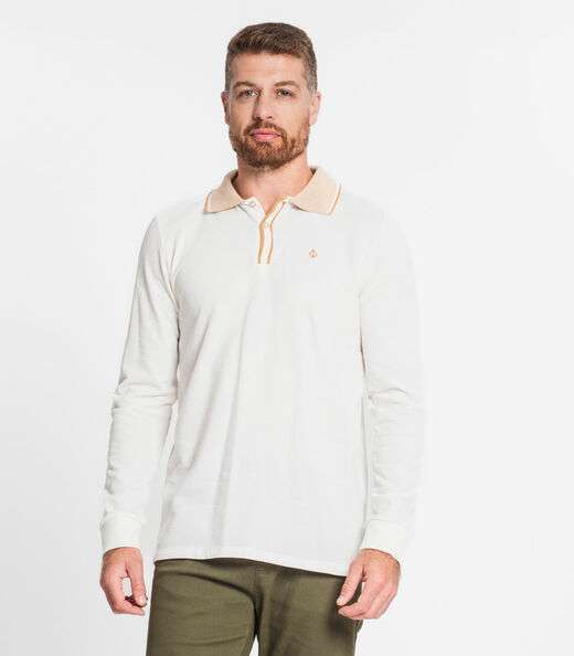 Camisa Polo Masculina Manga Longa Diametro Bege