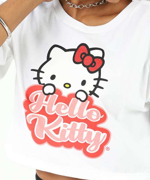 Blusa Cropped Feminina Hello Kitty Sanrio Off White