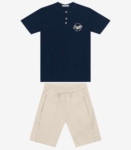 Conjunto Camiseta com Bermuda Menino Trick Nick Azul Marinho