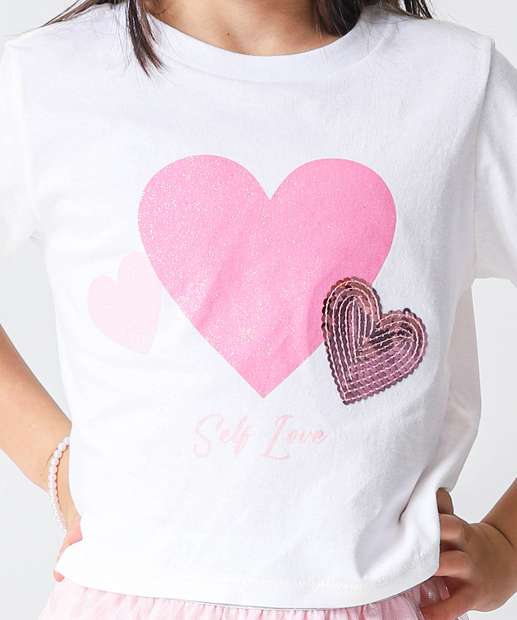 Conjunto Infantil Coração Tule Marisa Tam 4 a 10 Off White