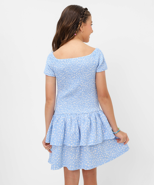 Vestido Juvenil Ciganinha Lastex Floral Marisa Tam 10 a 16 Azul