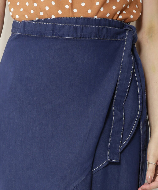 Saia Jeans Midi Feminina Transpassada Marisa