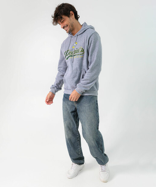 Blusão Masculino Moletom Capuz Snoopy Cinza