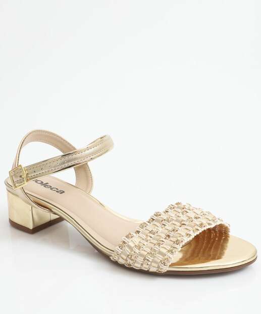 Image_Sandália Feminina Salto Grosso Metalizada Moleca Dourada