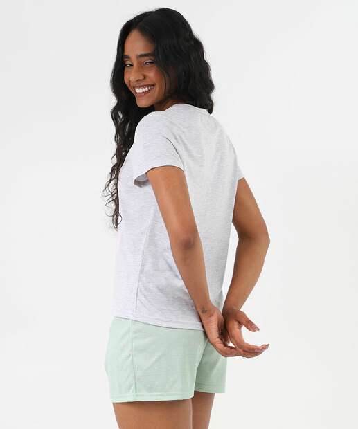 Pijama Feminino Stitch Disney Off White Cinza