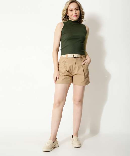 Blusa Regata Feminina Canelada Gola Alta Marisa