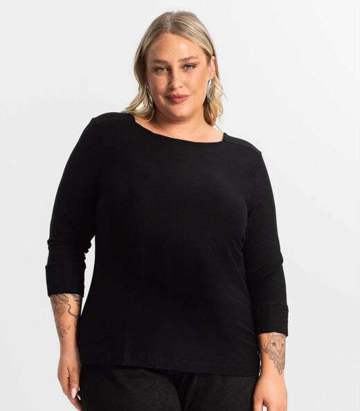Blusa Plus Size Manga 3/4 Secret Glam Preto
