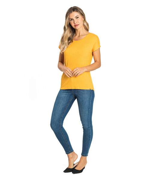 Blusa Feminina Ribana Canelada Básica Rovitex Amarelo