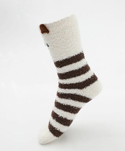 Meia Feminina Cano Longo Chenille Cachorro Marisa Marrom