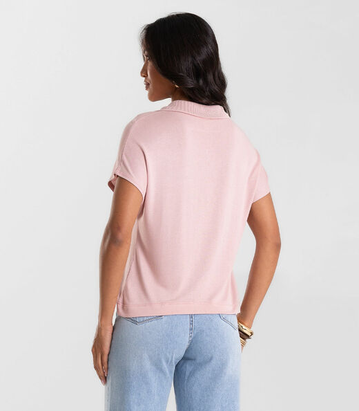 Blusa Feminina Visco Tricot Gola Polo Rovitex Rosa
