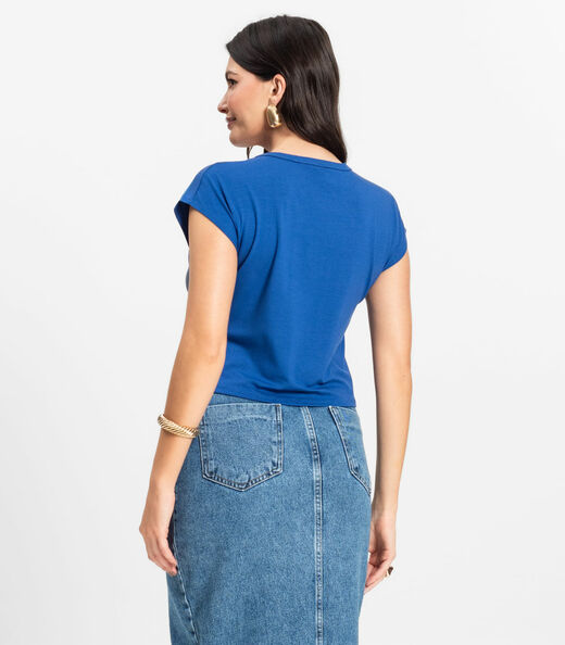 Blusa Básica Feminina Viscotorcion Rovitex Azul
