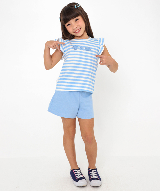 Conjunto Infantil Listrado Babado Marisa Tam 4 a 10 Azul