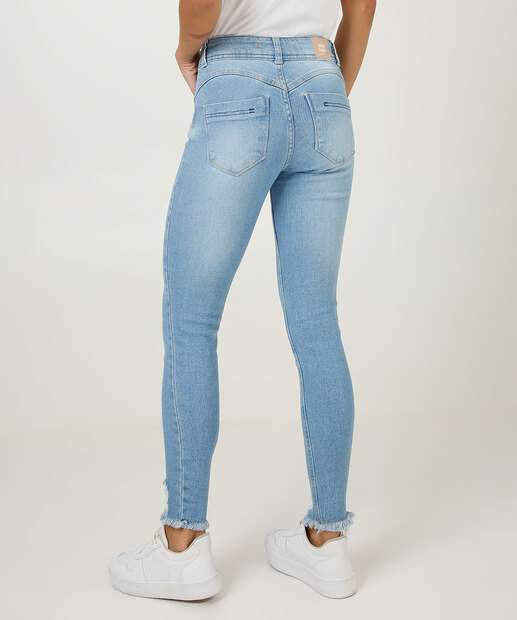 Calça Jeans Destroyed Skinny Feminina Barra Desfiada Biotipo