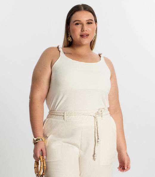 Blusa De Alça Plus Size Secret Glam Bege