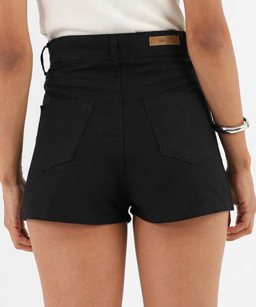 Short Feminino Cintura Alta Uber Jeans Preto