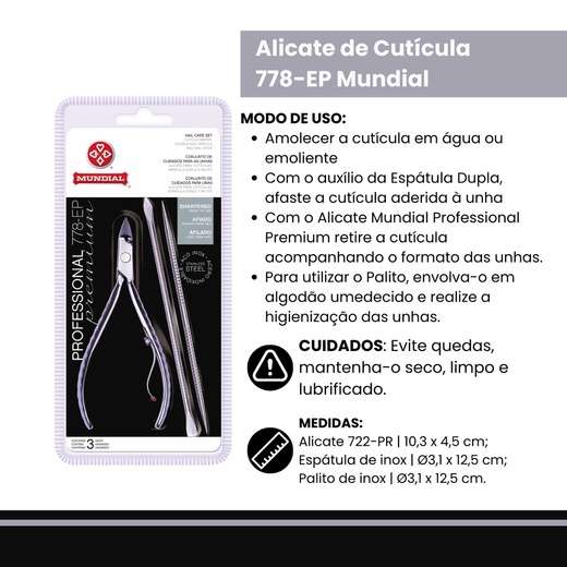Kit 3 Alicate Cuticula 778ep Espatulaepalito Mundial Professional Mundial