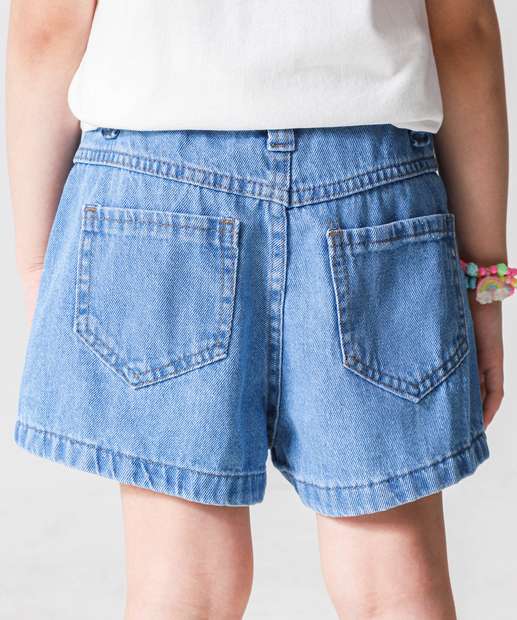 Short Infantil Jeans Flores Tam 4 a 10 Azul