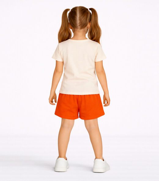 Conjunto Menina Short e Blusa Estampada Select Bege