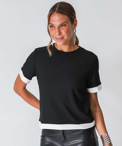 Image_Blusa Feminina Bicolor Manga Curta Marisa Preto