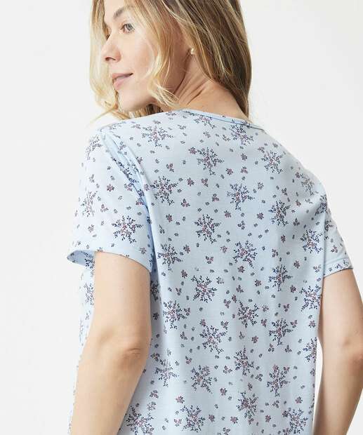 Camisola Estampa Flores Botões Manga Curta Marisa