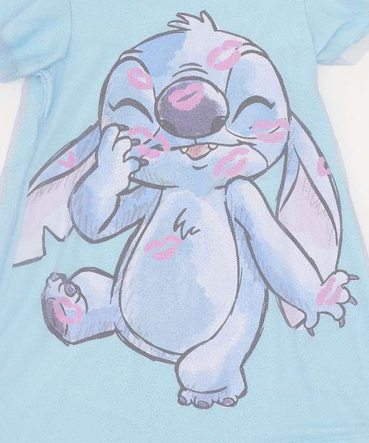 Vestido Infantil Estampa Stitch Tule Glitter Disney Tam 1 a 3