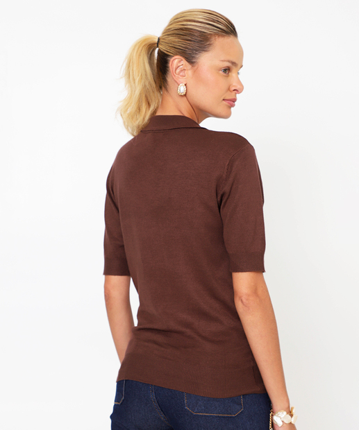 Blusa Feminina Tricô Botões Marisa Marrom