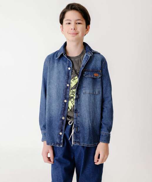 Camisa Juvenil Jeans Bolso Tam 10 a 16