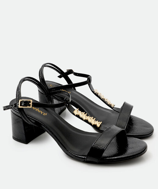 Sandália Feminina Salto Grosso Verniz Bebecê Preto