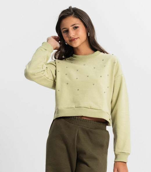 Blusão Juvenil Feminino Em Moletom Minty Verde