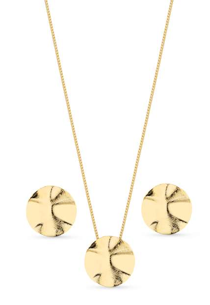 Image_Conjunto Semijoia Colar E Brinco Orgânico Redondo Banhado A Ouro 18k
