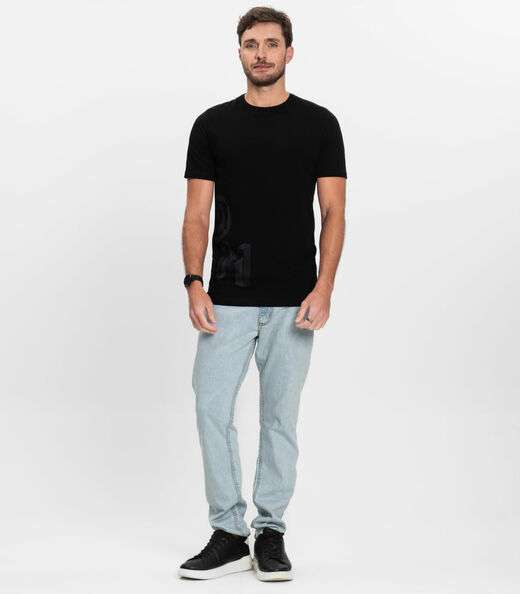 Camiseta Masculina Manga Curta Meia Malha Diametro Preto