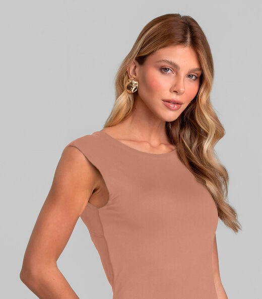 Vestido Midi Feminino Decote Canoa Dianna Marrom