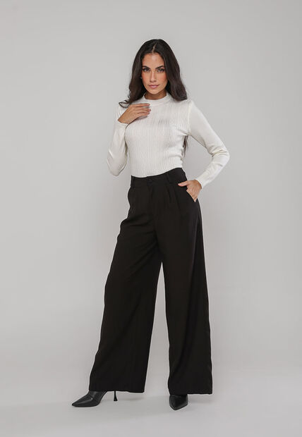 Blusa de Tricot Com Tramas Texturizada Branco Salvatore