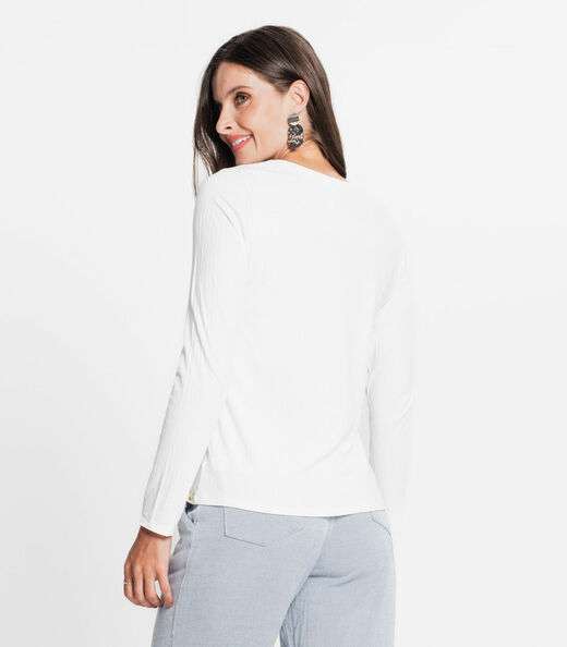 Blusa Manga Longa Canelada Rovitex Bege