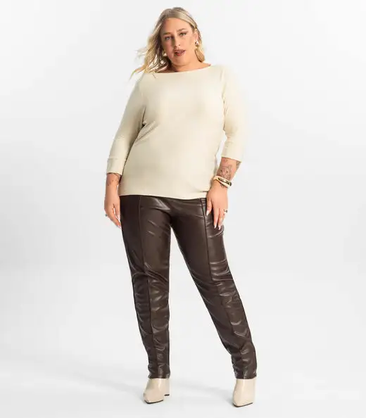 Blusa Plus Size Manga 3/4 Secret Glam Bege