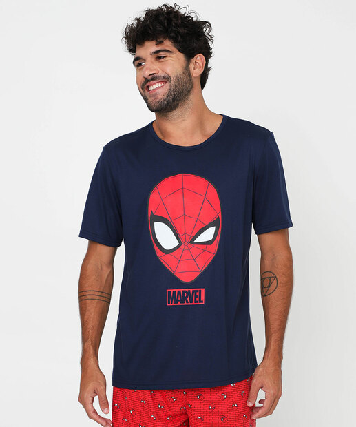 Pijama Masculino Homem Aranha Manga Curta Marvel Azul