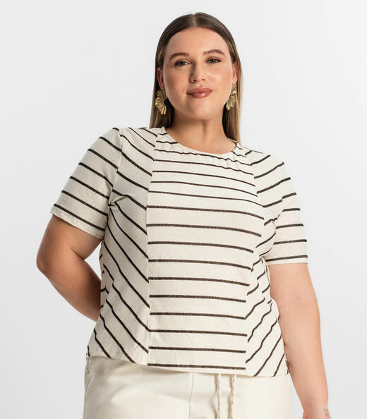 Blusa Plus Size Com Listras Secret Glam Preto