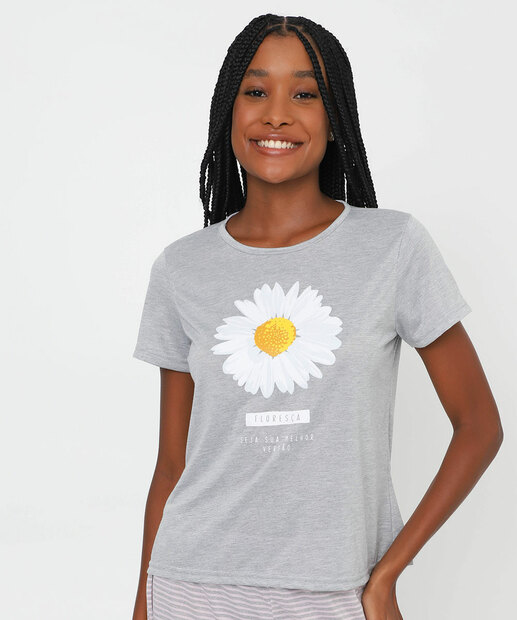 Pijama Feminino Estampa Margarida Marisa Cinza