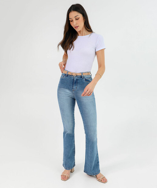 Image_Calça Jeans Flare Feminina Cintura Alta Azul