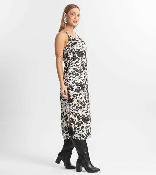 Vestido Feminino Midi De Alça Estampado Veshine Preto