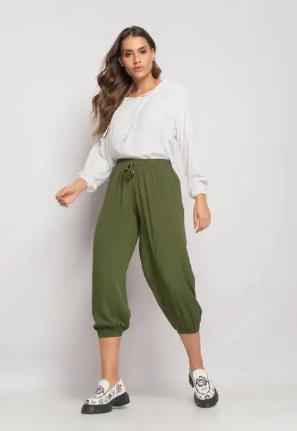 Calça Jogger Viscolinho Verde Musgo Salvatore Fashion