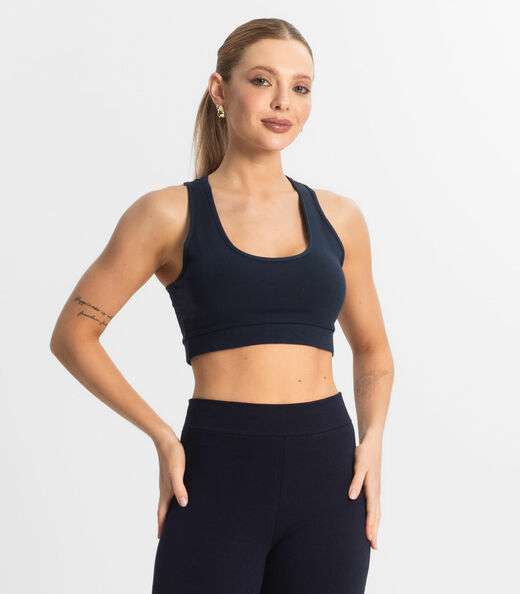 Top Fitness Feminino em Cotton Pesado Select Azul