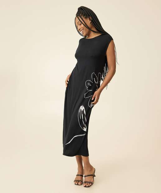 Vestido Midi Feminino Estampa Flor Marisa