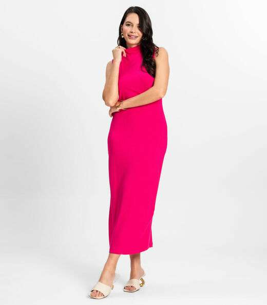 Vestido Midi Ribana Canelada Rovitex Rosa