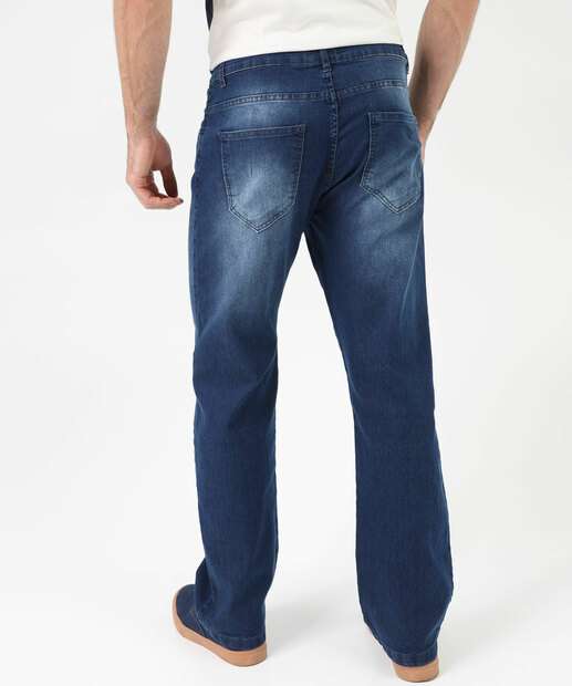 Calça Masculina Jeans Reta Bolsos Azul