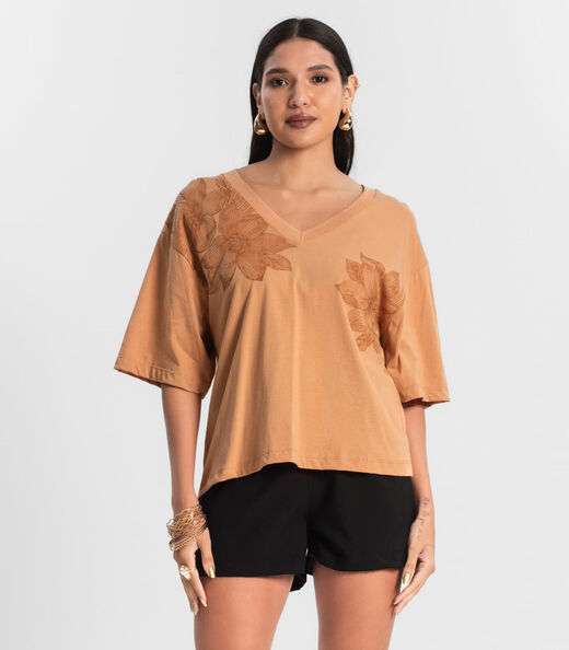 Image_T- Shirt Feminina Meia Malha Rovitex Marrom