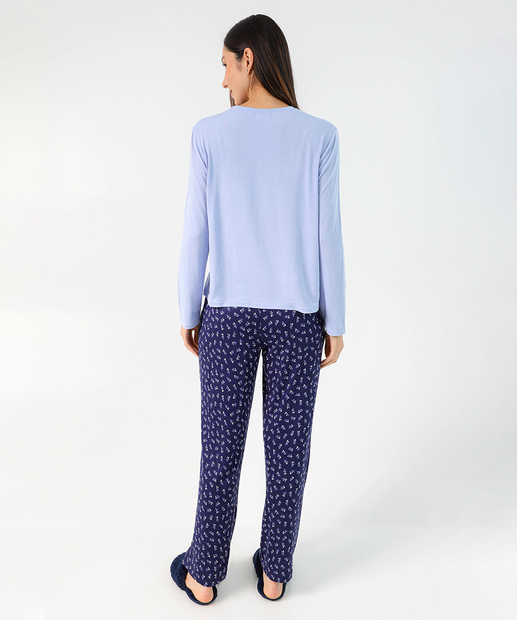 Pijama Feminino Estampado Manga Longa Marisa Azul