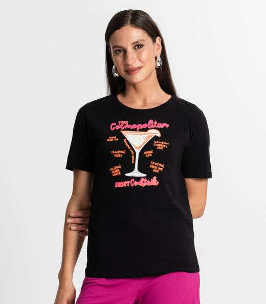 Camiseta Feminina Em Meia Malha Rovitex Preto